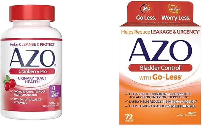 AZO Cranberry Pro Urinary Tract Health Supplement 600mg PACRAN, 1 Serving = More Than 1 Glass of Cranberry Juice 100 CT + Bladder Control with Go-Less Daily Supplement, 72 Count