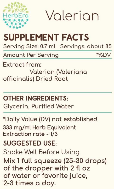 Valerian B60 Alcohol-Free Herbal Extract Tincture, Concentrated Liquid Drops Natural (Valeriana Officinalis) Dried Root (2 fl oz)