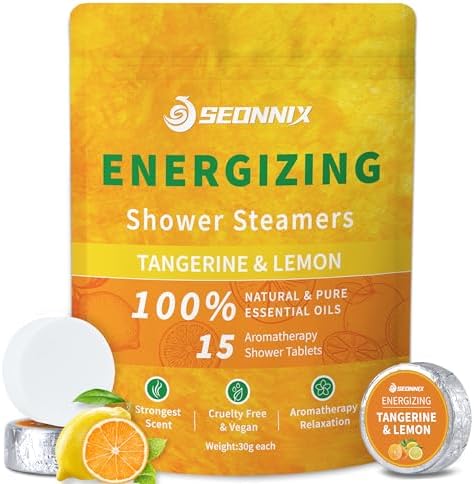 Shower Steamers Aromatherapy 15 Pack, Tangerin & Lemon Shower Bombs with Natural Essential Oils, Relaxation & Birthday Gifts for Women and Men, Stress Relief & Self Care Gifts, Shower Tablets