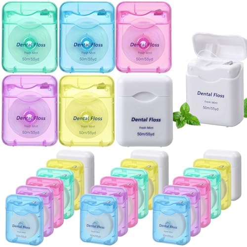 24 Pack Dental Floss Bulk Travel Mint Flavored 50m Each Travel Dental Floss Waxed for Teeth Oral Care and Gum Protection(Colorful)