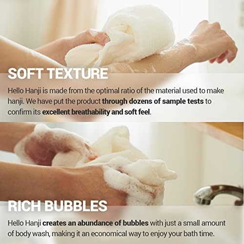 Bath Shower Sponge 2 Pack - Exfoliating Cloth for Dead Skin Cells, Dirt, and Oil Removal - Kids Washcloths Made Using Soft, Breathable & Hygienic Hanji Fabric - Hello Hanji by DEARCUS