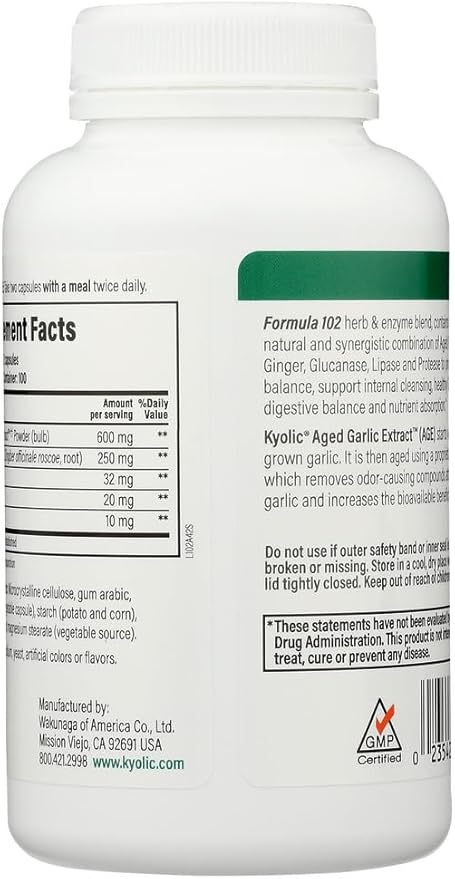 Aged Garlic Extract, Cleanse & Digestion, Formula 102, 200 Veggie Capsules, Kyolic