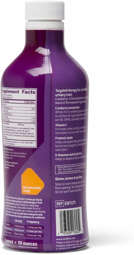 Medline Cranberry + Liquid UTI Dietary Supplement, 30 oz Bottle (Pack of 2)