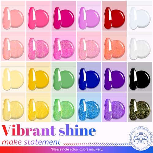 ABAC 24 Color Hema-Free Solid Gel Nail Polish,Ombre Gel Nail Polish,Pat Paint Nail Gel- Neon Pink,Yellow & Midnight Shimmer All-Year Clump-Free for Weddings,Date Nights,Office,w/Dual Brush