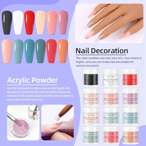 Acrylic Nail Kit Starter Set 12 Color Acrylic Powder with Nail Drill U V Light Full Tools Everything for Beginners Home Salon (-27)