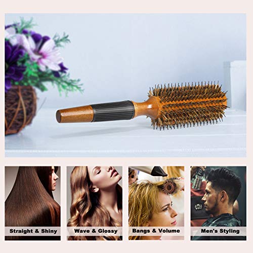 BESTOOL Round Hair Brush for Women or Men, Boar Bristle Hairbrush for Quick Blowout, Add Shine/Volume, Minimize Damage (2.5 Inch)