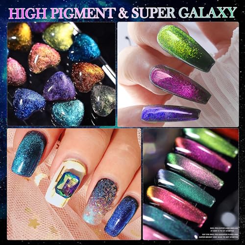 9D Cat Eye Gel Nail Polish Set 12 Colors, Cat Eye Gel Polish with Magnet, Magnetic Cateye Chameleon Galaxy Effects Professional Use for Salon