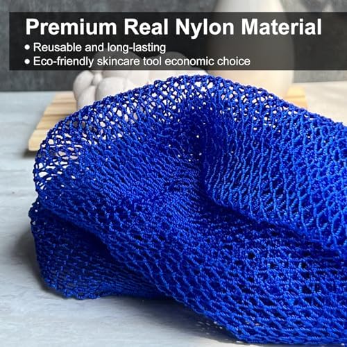 African Net Sponge Authentic with Knots, African Scrub Bath Net, 2 Pieces Exfoliating Body Back Scrubber for Shower, Gentle Exfoliating Washcloth, with 1 Soap Bag (Purple & Green)