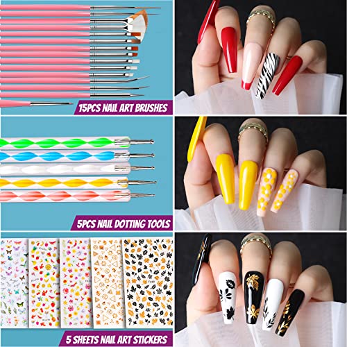 Teenitor Acrylic Fake Nails Kit, Press On Nail Supplies with Clear Coffin Nail Tips Nail Stand Nail Art Brushes Dotting Pen Glitter Sequins Sticker Rhinestones Nail Decorations Press On Nails Kit