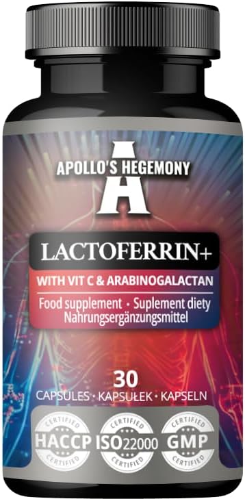 APOLLO'S HEGEMONY Lactoferrin+ 100 mg - with Vitamin C and Arabinogalactan - 30 Vegan Capsules - 1 Month Supply - for Enhanced Immunity and Iron Absorption