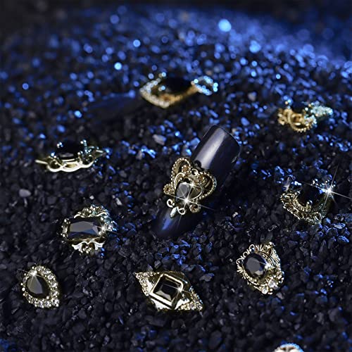 24 Pieces 3D Nail Charms Gold Luxury Black Rhinestones Nail Charms for Acrylic Nails Black Zircon Jewels Crystals Rhinestones with Storage Box for DIY Craft Art
