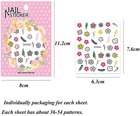 18 Sheets Nail Stickers for Women and Little Girls Nail Art Decoration - Self-Adhesive DIY Nail Decals Set Including Hearts Fruits Flowers Leaves Animals Rainbow Nail Art Stickers for Woman Kids