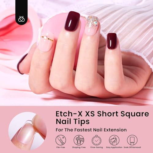 Beetles Gel Nail Tips 288 pcs Extra Short Square Nail Tips 12 Sizes Full Cover Gel Press On Nails Half Matte Acrylic Square Fake Nail Extension Set for Women Home DIY