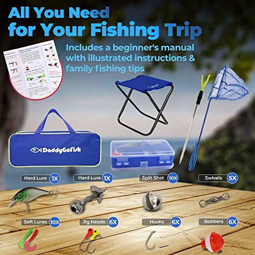DaddyGoFish Kids Fishing Pole - Rod Reel Combo Tackle Box Starter Set - First Year Small Dock Gear Kit for Boys Girls Toddler Youth Age Beginner Little Children Junior Anglers (2 Pack Pink + Pink 5ft)