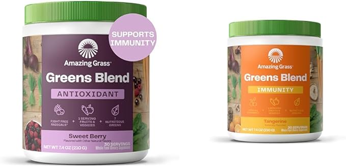 Amazing Grass Greens Blend Antioxidant: Super Greens Powder Smoothie Mix with Organic Spirulina & Greens Blend Superfood for Immune Support: Super Greens Powder Smoothie Mix with Vitamin C