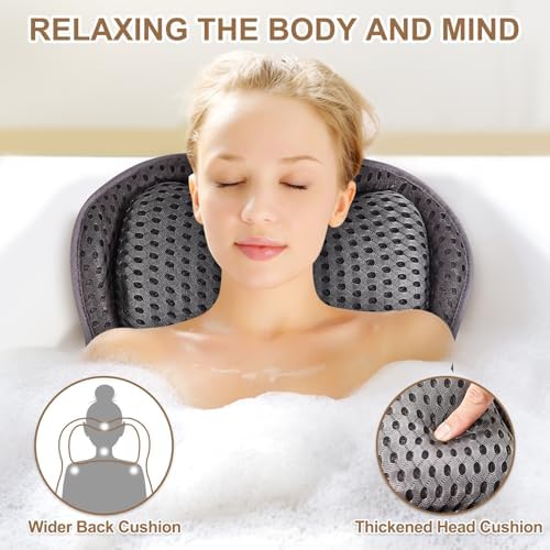 Bath Pillow for Tub, Bathtub Pillow for Head, Neck, Shoulder Back Support, Ergonomic Luxury Full Body BathPillow for Bathtub, 6 Strong Suction Cups and Hook, Spa, Bathroom Accessories,