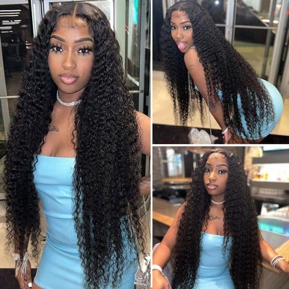 30 Inch Deep Wave Lace Front Wigs Human Hair 200 Density 13x6 HD Lace Frontal Wigs Human Hair Pre Plucked Deep Curly Glueless Wigs Human Hair with Baby Hair Curly Wigs for Women Natural Color