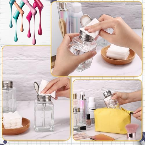 Noverlife 2PCS 6Oz / 180ml Clear Pump Dispenser Bottle, Square Glass Push Down Liquid Dispensers, Nail Polish Remover Hand Pumping Press Container with Flip Top Cap Refillable Push Down Pump Dispenser