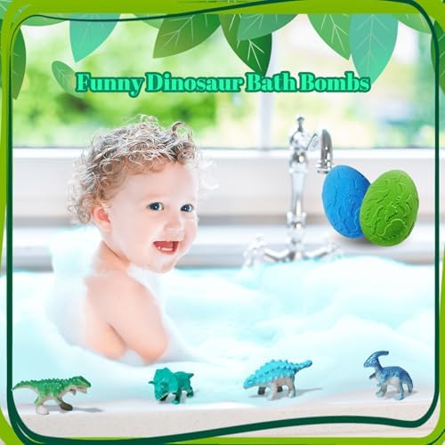 Kids Bath Bombs with Surprise Inside, XXL Large Dinosaur Bath Bombs 8pcs Bath Bomb Set with Toys Inside, Dino Toy Gifts for Kids Age 3 4 5 6 7 8 9 10 11 12