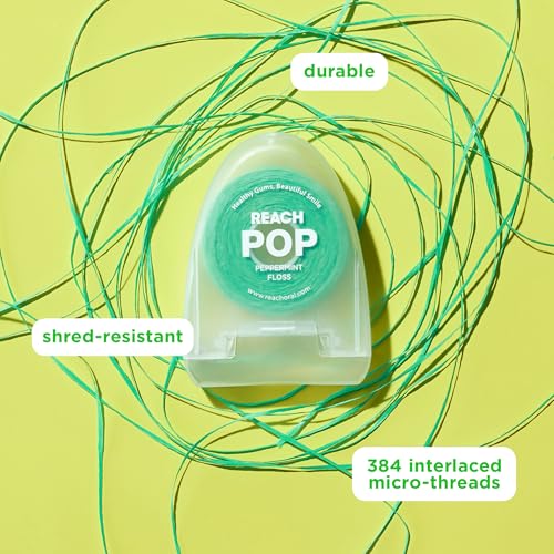REACH POP Dental Floss, Peppermint, Plaque Remover for Teeth, Shred Resistant, Vegan Wax, Cruelty Free, Eco Friendly Packaging, Oral Care, PFAS Free, for Adults & Kids, 3 Pack, 54.6 yd