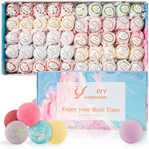 Bath Bombs for Women Gift Set, 50 Pcs Natural Organic Bubble Bathbombs with 10 Rich Scents, Handmade Bubble Bath Fizzy, for Bubble Bath Spa,Her/Him,Wife,Girlfriend,Mother Present Giving