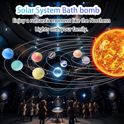 3.88OZ Bath Bombs for Kids Boys Girls Women with Toys Inside Surprise, 8 Light up Bath Bomb of Solar System Set, Organic Essential Oil spa Gift Set for Party, Christmas (8PCS Surprise Toys and Card)