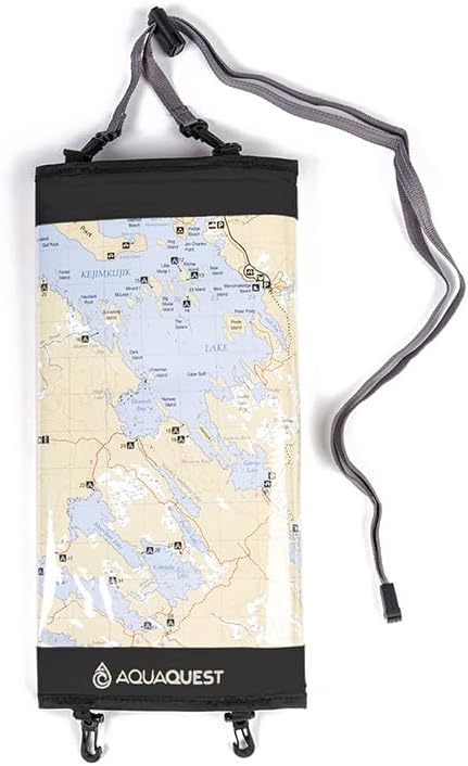 AquaQuest Trail Map Case - 100% Waterproof Document Dry Bag Holder with Clear Window & Lanyard - Black, Yellow, Orange, Blue or Green