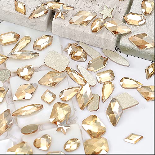 4880Pcs Champagne Rhinestones for Nails, Gold Crystal Nail Rhinestones Round Beads Flatback Glass Gems Stones, Multi Shapes Rhinestones 3D Nail Crystals for Nail Art DIY Crafts Clothes Shoes Jewelry