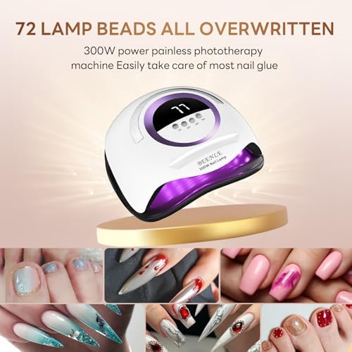 300W Nail Lamp Gel Nail Lamp Nail Dryer UV Lamps with 72 Led Beads for Gel Nails, LED Nail Lamp with Automatic Sensor / 4 Timer Setting, Home and Salon