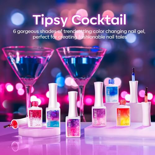 modelones Color Changing Gel Nail Polish, 6 Colors Orange Blue Purple Pink Neon Mood Temperature Change Gel Polish Set Soak Off DIY Home Nail Art Gift
