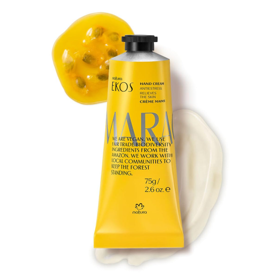 natura - Ekos Maracujá Hand Cream - Calming Hand Balm - Fast Absorption - 24-Hour Deep Hydration Skin Moisturizer - Vegan Skin Care - Brazilian Beauty Secrets - Self Care & Body Care - 2.6oz (75g)