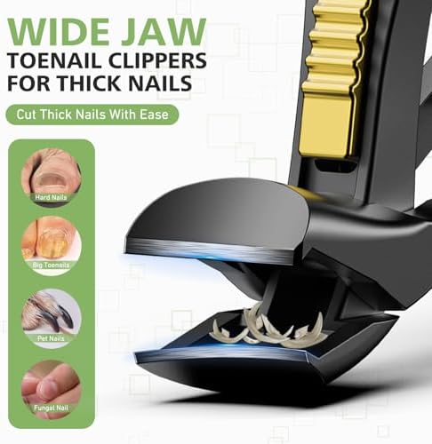 BALUCA Curved Cutting Jaw Toenail Clippers for Seniors for Thick Toenails, Ergonomic Large Toe Nail Clippers for Men, Long Handle Fingernail Clipper Cutter with Catcher - Black