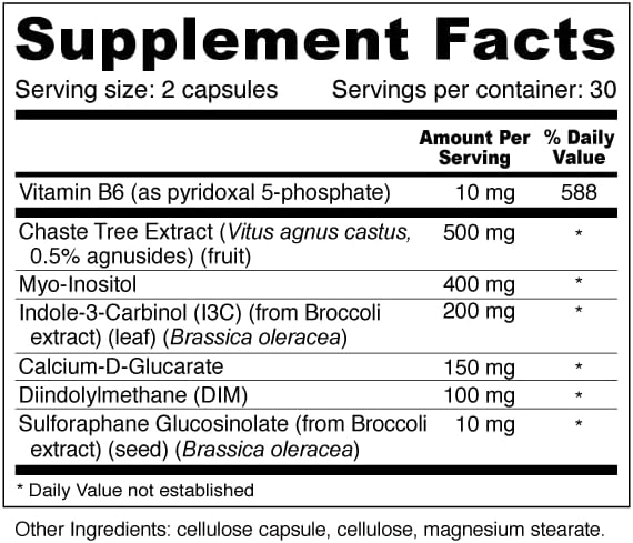 Wellness Resources Female Plus for Healthy Estrogen Metabolism, Menstrual Rhythm Support, Energy and Mood - Chaste Berry, I3C, DIM, Calcium-D-Glucarate, B6, Myo-Inositol, Sulforaphane (60 Capsules)