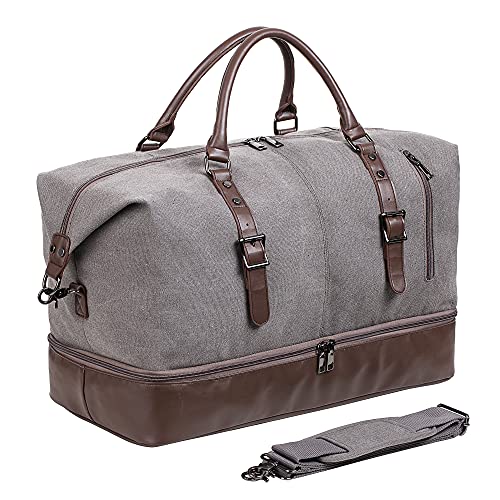 Travel Bag with Shoe Pouch,Weekender Overnight Bag Carry On Bag Travel Tote Duffel Bag Gym Duffle Bag Weekender Bag for Men or Women-Grey
