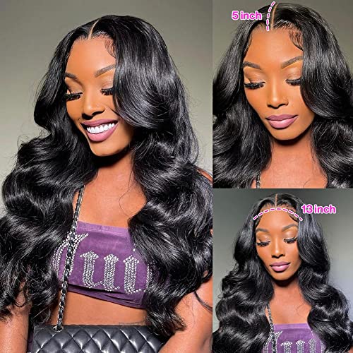 13x5 Body Wave Lace Front Wigs Human Hair Pre Plucked Small Knots with Baby Hair 180 Density 28 inch HD Full Frontal Glueless Human Hair Wigs For Women