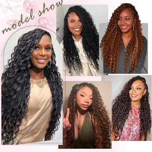 Boho Faux Locs Crochet Hair 9 Packs Long Goddess locs 24 Inch Boho Soft Locs With Curly Ends Pre Looped Bohemian River Loc Crochet Hair For Women (24 inch,1B)