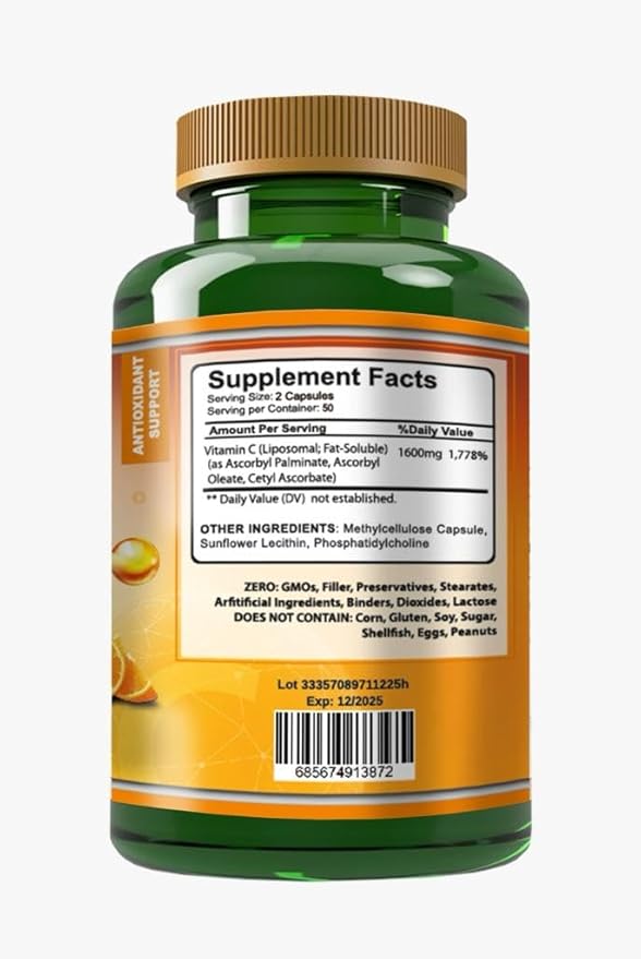 Liposomal Vitamin C - 100 Capsules - High Absorption Ascorbic Acid - May Support Immune System & Collagen Reinforcement no GMO Powerful Antioxidant