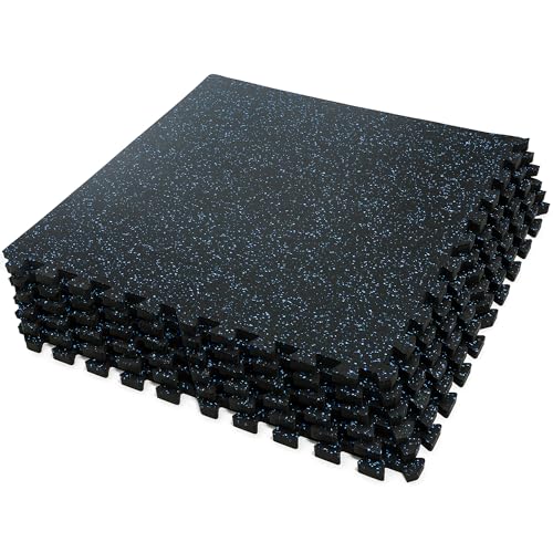 SUPERJARE 0.4'' Thick 6 Pcs 24 Sq Ft Rubber Top Exercise Equipment Mats, High Density EVA Foam Mats with Rubber Top, Interlocking Gym Flooring for Home Gym, Protective Workout Mat, Black