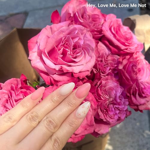 Semi Cured Gel Nail Strips | No LED Lamp Needed | Easy Apply & Remove, Salon Quality | Includes 28 Strips, 1 Prep Pads, Nail File & Wooden stick - Hey, Love Me, Love Me Not