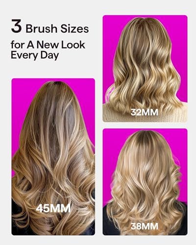 Wavytalk Heatwave Pro Ionic Thermal Brush Set, Dual Voltage 3-Size Heated Round Brush for Short to Long Hair, Bilateral Negative Ions for Frizz-Free Shiny Blowout, Pink