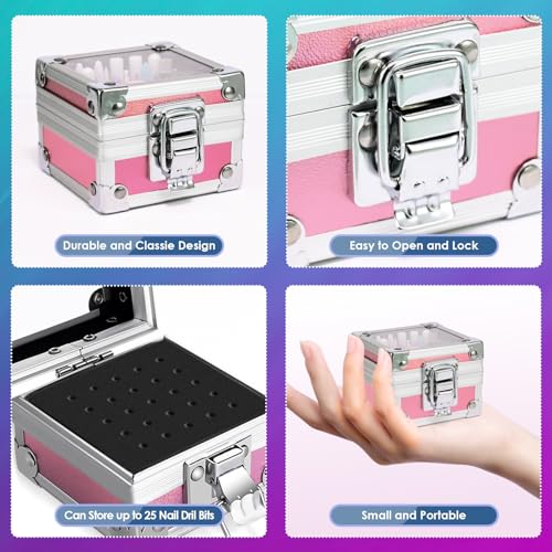 26PCS Nail Drill Bits Set with Holder Case, 3/32 inch Ceramic Safety Bits for Nail Drill, Diamond Cuticle Efile Nail Drill Bits, Remover Bits for Acrylic Gel Nail Tech Manicure Pedicure, Home Salon