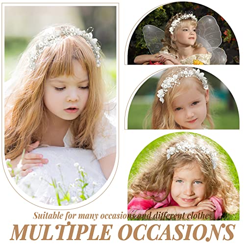 2 Pcs Flower Girl Headpiece Rhinestone Crystal Wedding Headband Bridal Flower Headband for Girls Baby Hair (Silver)