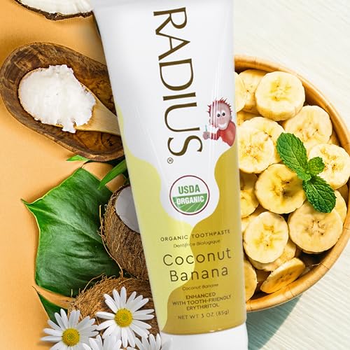 RADIUS Children's Toothpaste, Coconut Banana, 3 oz, Non-Toxic Chemical-Free Gluten-Free, Designed to Improve Gum Health & Prevent Cavities, Pack of 2