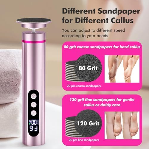 2 in 1 Electric Foot Callus Remover Cordless, 13000RPM Professional Feet Pedicure Tools for Dead Skin, Rechargeable Metal Foot Sander & Nail File with 9 Speed Level and 40Pcs Sandpaper Discs