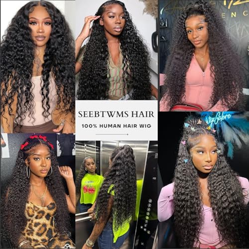 32 Inch Water Wave Lace Front Wigs Human Hair 13x6 Deep Part Curly Wig for Women 200 Density Water Wave Frontal Wigs Human Hair Pre Plucked