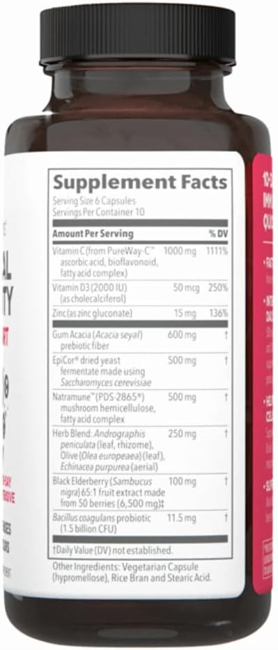 Clinical Immunity - Quick-Start - Immune System Support - Rapid Immunity Response - Boosts Antibodies, B + T + NK Cells, Neutrophils & Macrophagens - Black Elderberry & Pre + Probiotics - 60 Capsules