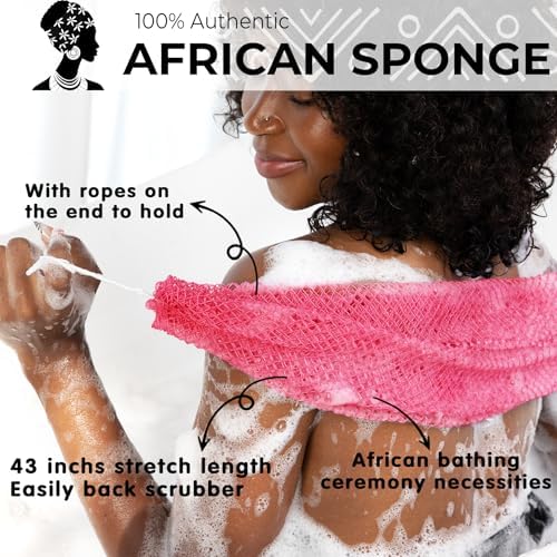 African Net Sponge Authentic - Afro Scrub Exfoliating Net Sponge with Knots - 2 Pieces African Bath Sponges for Body Scrubber Exfoliator - Back Washer for Shower Accessories
