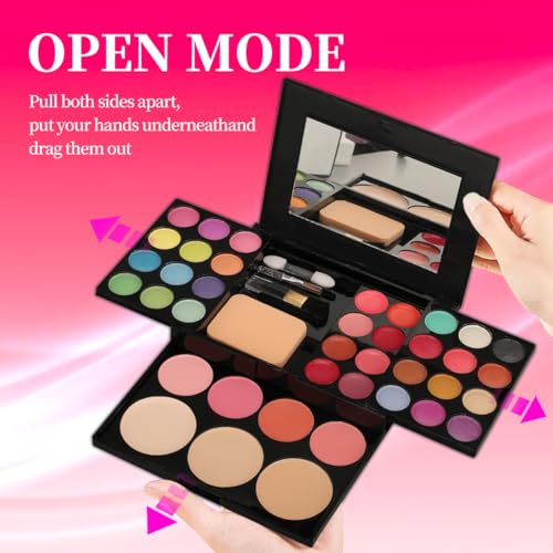 Beauty Full Face Palette Makeup Kit 24 Color Eyeshadow Palette, 8 Lip Gloss, 4 Blush, 3 Dual Powder, with Brushes & Mirror | Travel Friendly Professional Cosmetic Set with Shimmer Shades
