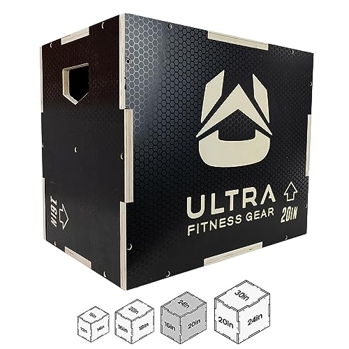 Ultra Fitness Gear Plyo Box - Anti-Slip Wood 3-in-1 Plyometric Jump Box for Training - Squat, Step Up, Box Jumps & More - Workout Box Size 24/20/16 (Large) - Home Gym Exercise Equipment
