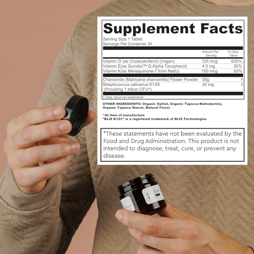 Boka Vital Bite Oral Pre + Probiotics - Sugar-Free Nut-Free Chewable Dental Probiotics for Teeth and Gums with BLIS K12, Vitamin D3 K2 for Men Women, Freshens Breath - Peppermint, 30 ct